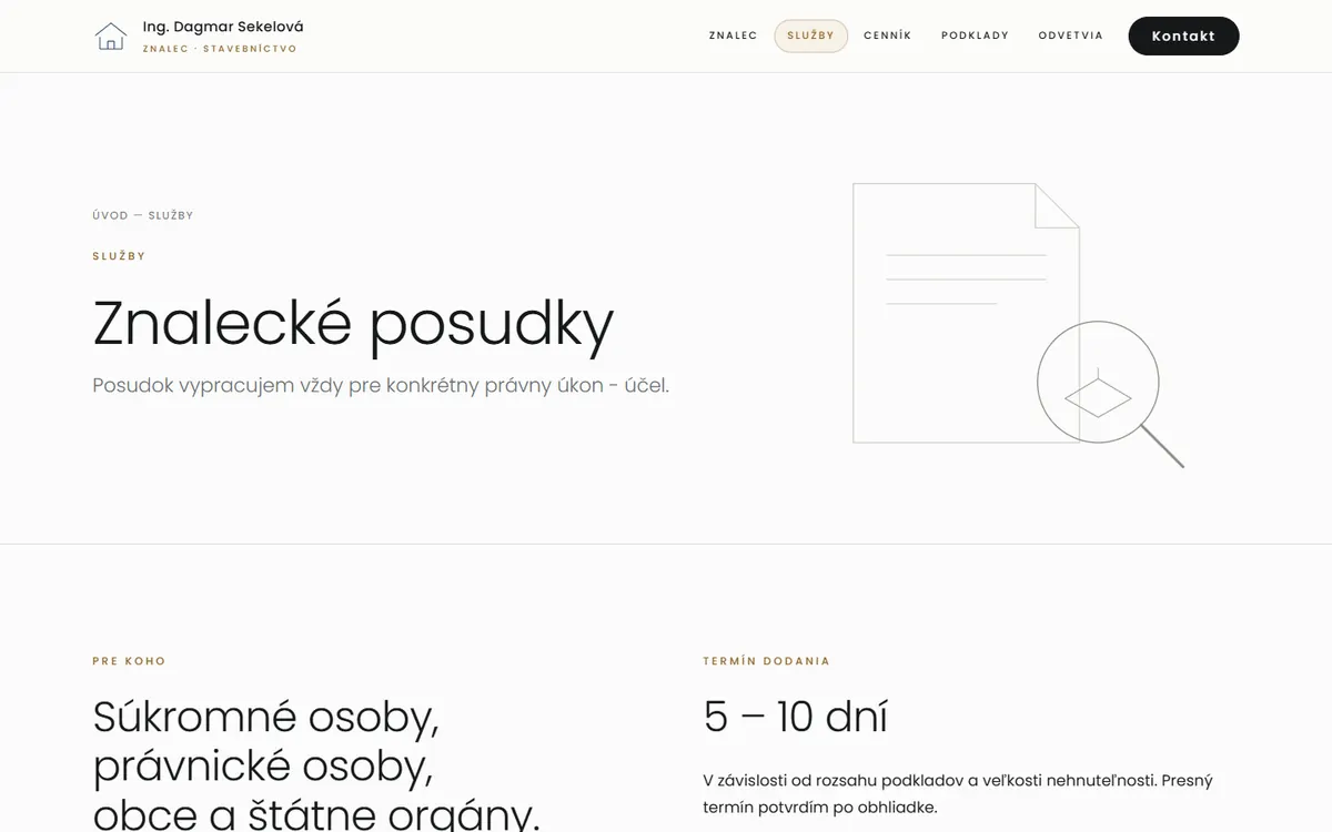 Web znalecsekelova.sk, stránka služeb